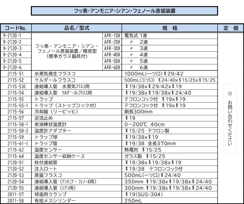 AFR-5DX 精密マルチタイプ　フッ素・アンモニア・シアン・フェノール蒸留装置