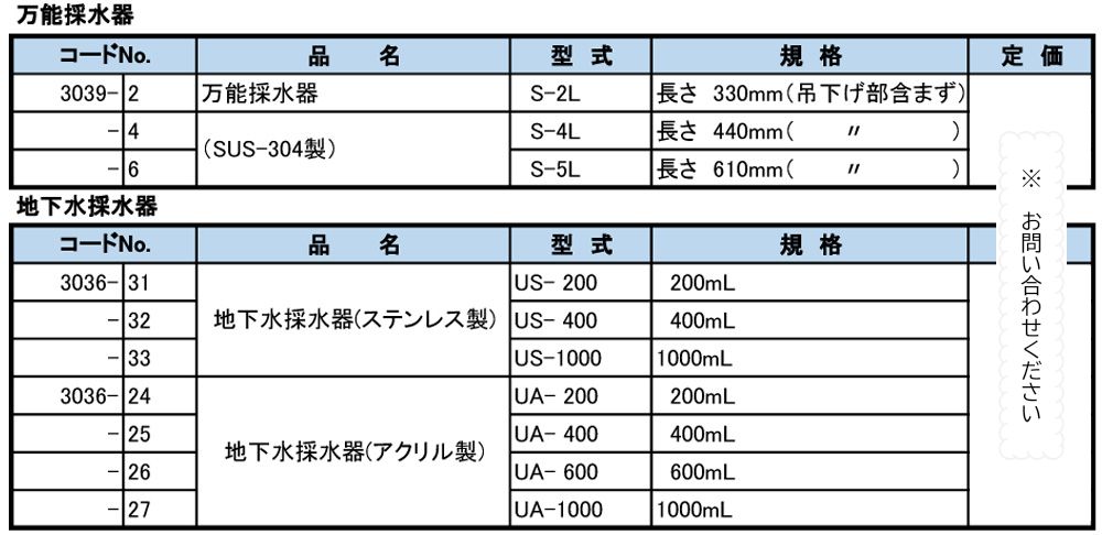 予約販売】本 ふくはら理研式地下水採水器 ステンレス製 1000mL